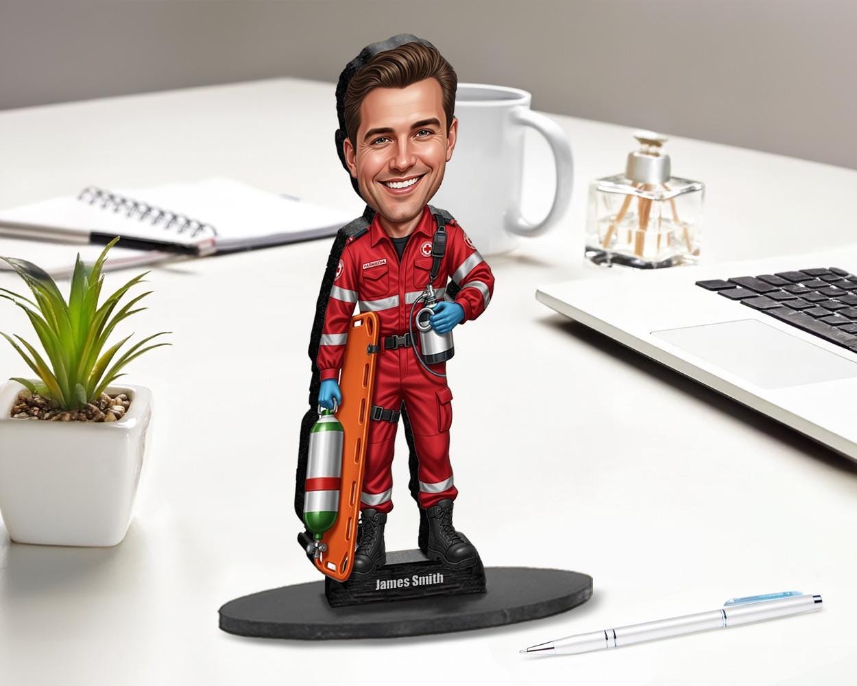 Custom Paramedic Gift for Men & Women | Funny EMT Figurine with Name, Photo | Personalized Magnet, Keychain or Car Charm Keepsake