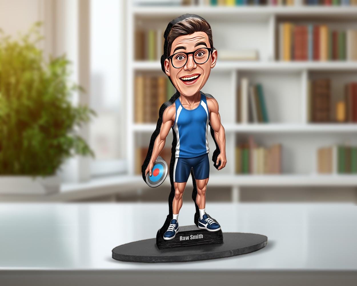 Personalized Discus Thrower Gift for Men | Custom Track & Field Athlete Figurine with Name - Photo | Magnet, Keychain, Car Charm Included