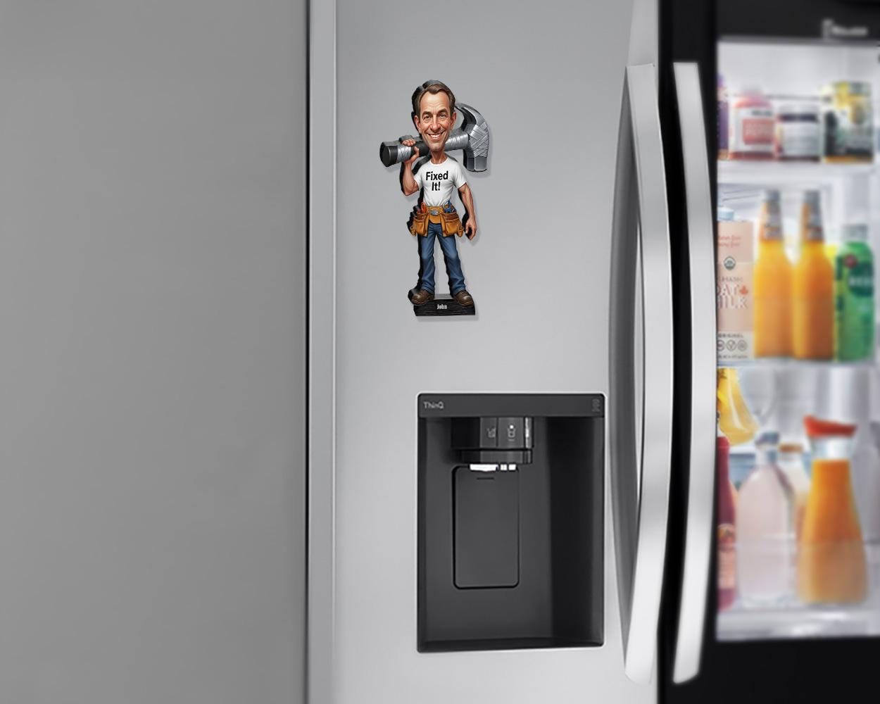 Fixed It Figurine | Funny Handy Man Caricature Gift | Personalized Tool Guy Magnet, Keychain, Car Charm