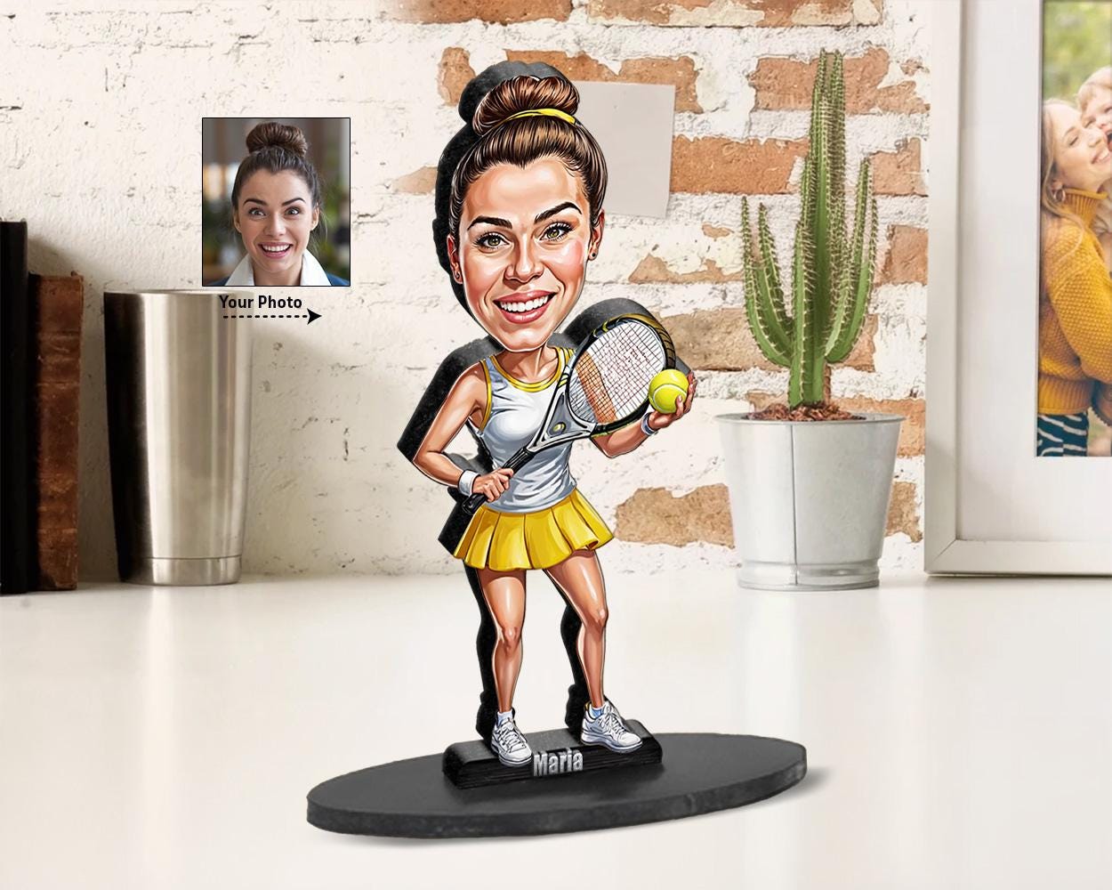 Personalized Tennis Player Gift for Women | Custom Female Athlete Figurine with Name & Photo | Magnet, Keychain, Car Charm | TP95768