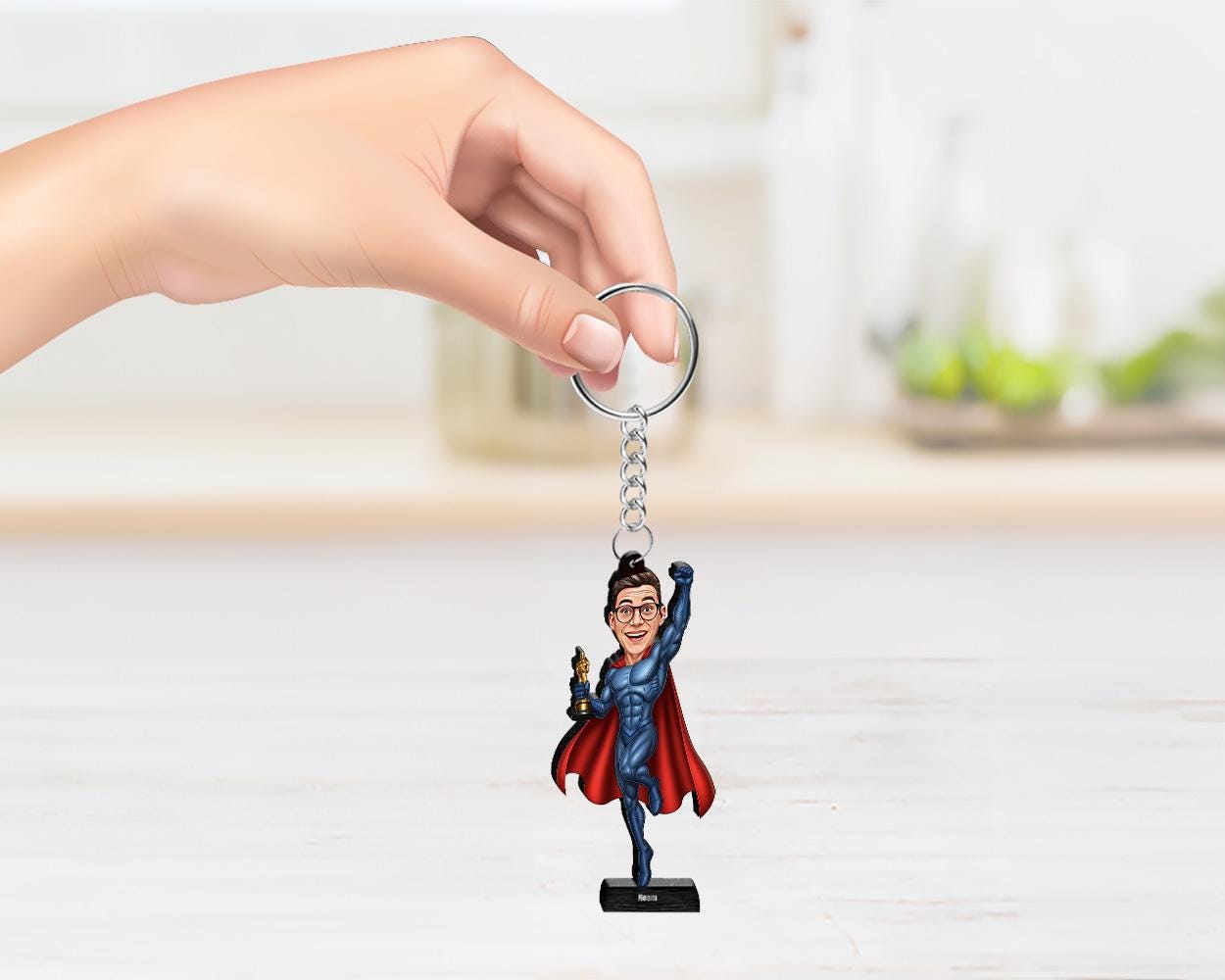 Custom Award Hero Gift for Men | Personalized Superhero Trophy Figurine from Photo | Funny Magnet, Keychain, Car Charm