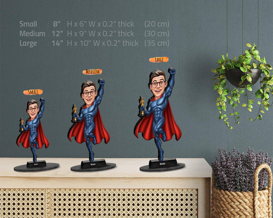 Custom Award Hero Gift for Men | Personalized Superhero Trophy Figurine from Photo | Funny Magnet, Keychain, Car Charm