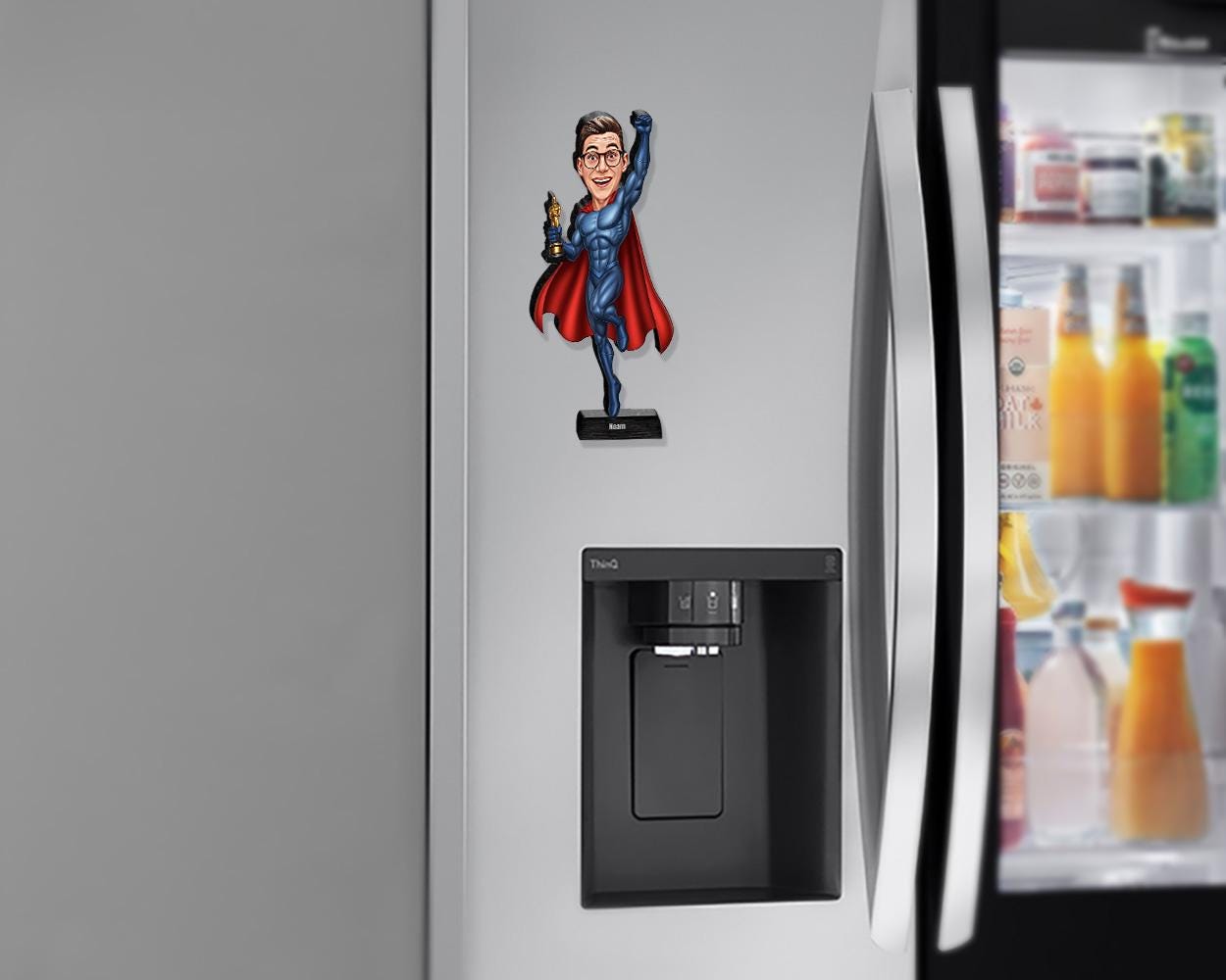 Custom Award Hero Gift for Men | Personalized Superhero Trophy Figurine from Photo | Funny Magnet, Keychain, Car Charm