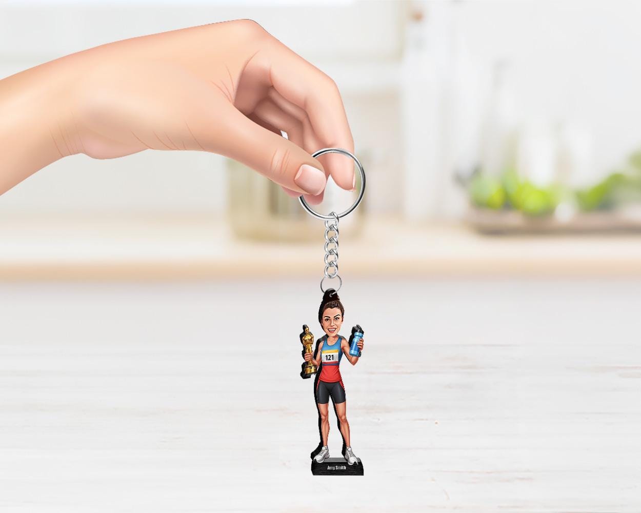 Custom Female Marathon Runner Figurine | Personalized Race Day Gift with Trophy | Unique Magnet, Keychain, Car Charm