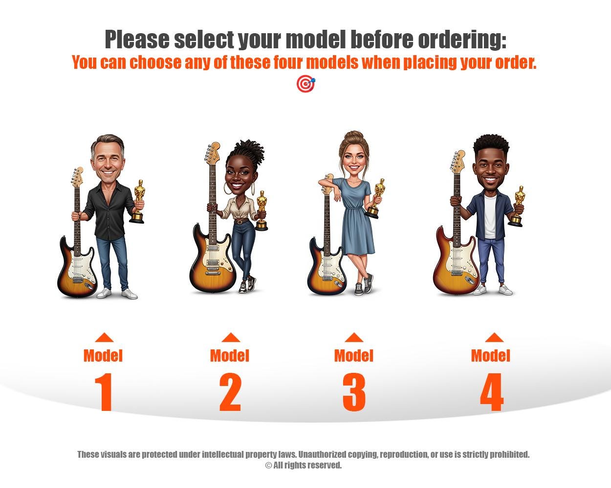 Custom Electric Guitar Figurine with Trophy | Personalized Gift for Guitarist or Music Teacher | Funny Magnet, Keychain, Car Charm