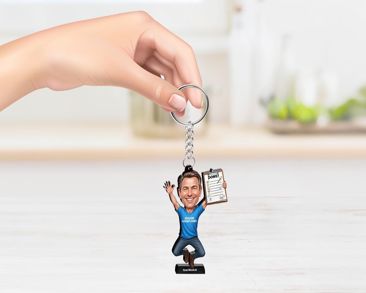 Funny Mission Accomplished Figurine Gift | Custom Goal Getter Caricature | Magnet, Keychain, Car Charm