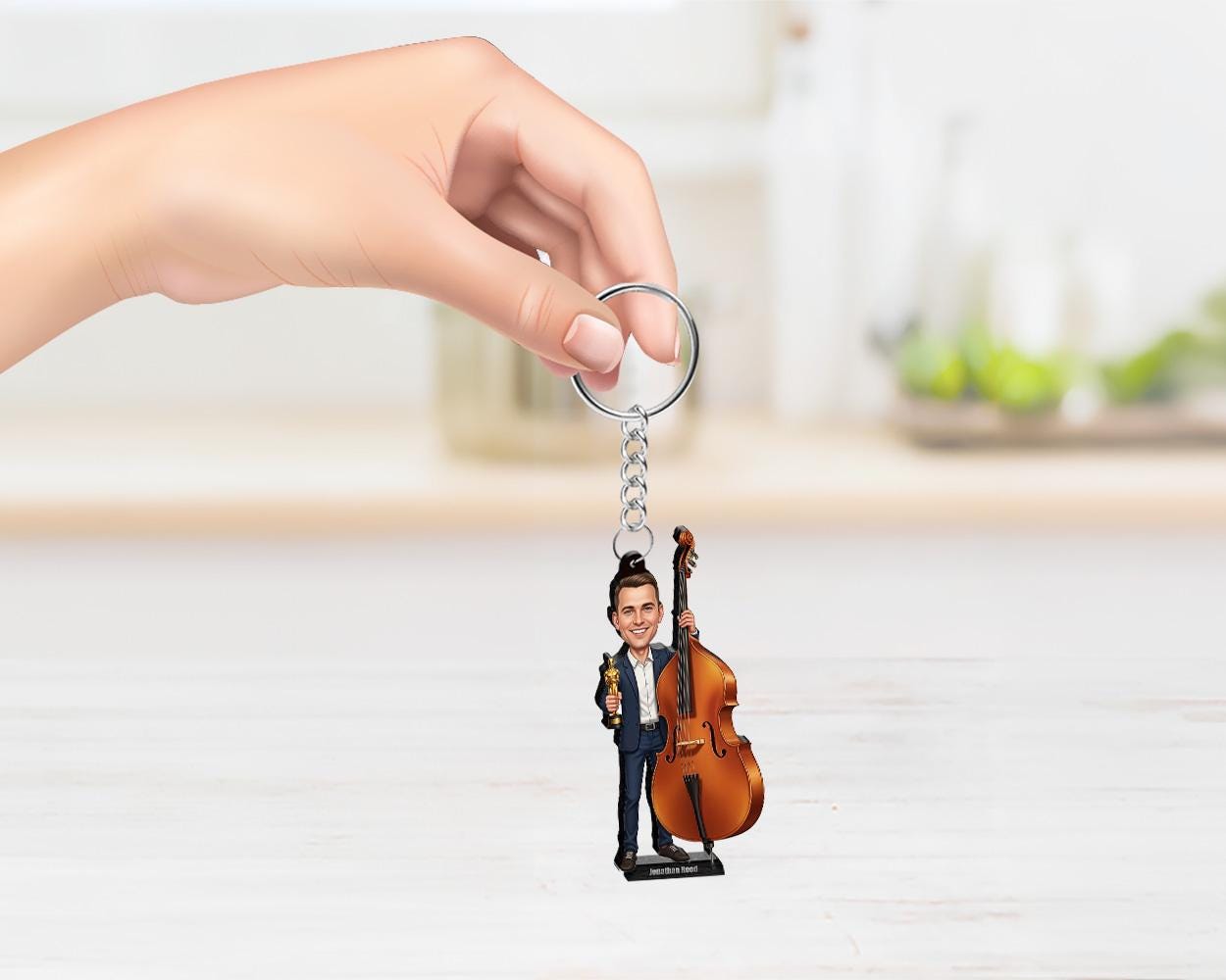 Personalized Male Double Bassist Figurine | Music Award Caricature Portrait from Your Photo | Custom Figurine, Magnet, Keychain & Car Charm