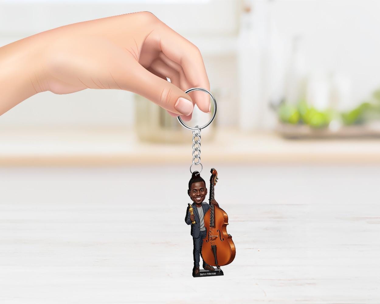 Personalized African American Male Double Bassist Figurine | Music Award Caricature from Your Photo | Custom Figurine & Magnet