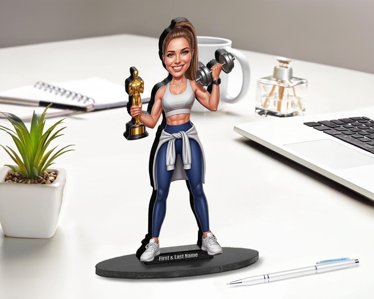 Female Fitness Coach Award Gift | Personal Trainer Caricature Trophy Keepsake | Custom Figurine, Magnet, Keychain & Car Charm