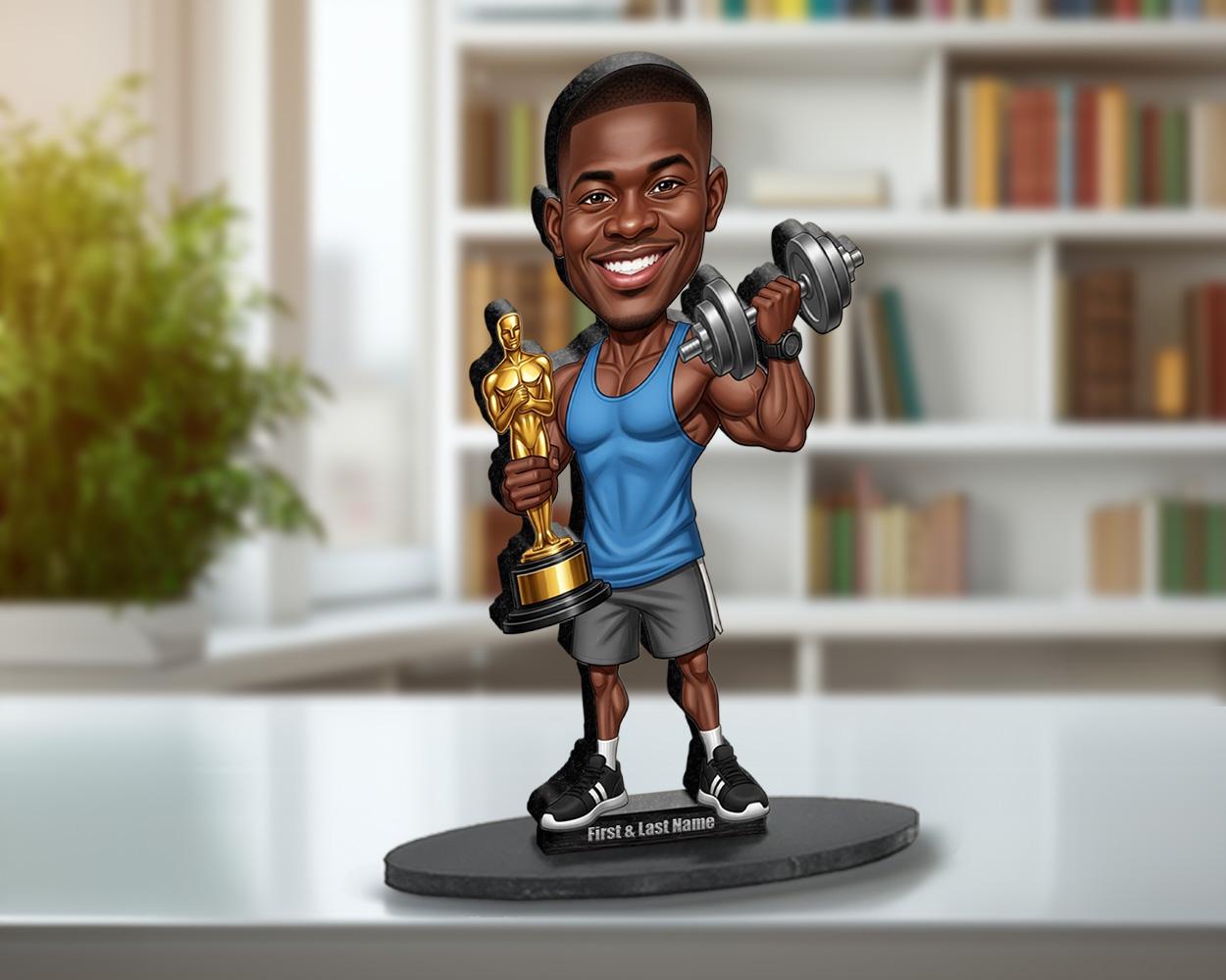 African American Personal Trainer Award Gift | Fitness Coach Caricature Trophy Keepsake | Custom Figurine, Magnet, Keychain & Car Charm