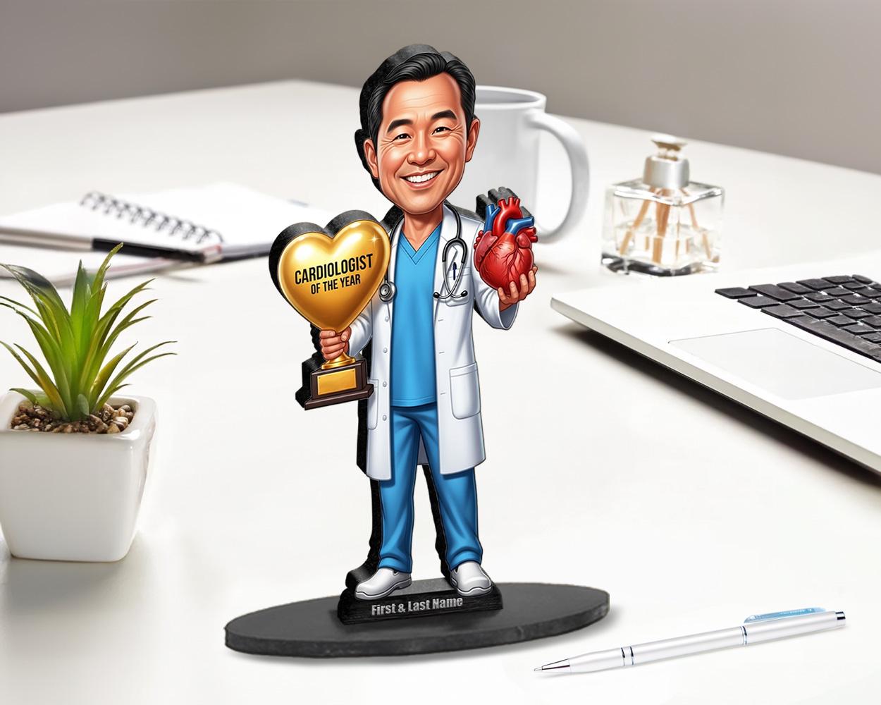 Personalized Male Cardiologist Figurine | Heart Specialist Award Caricature Gift | Custom Figurine, Magnet, Keychain & Car Charm