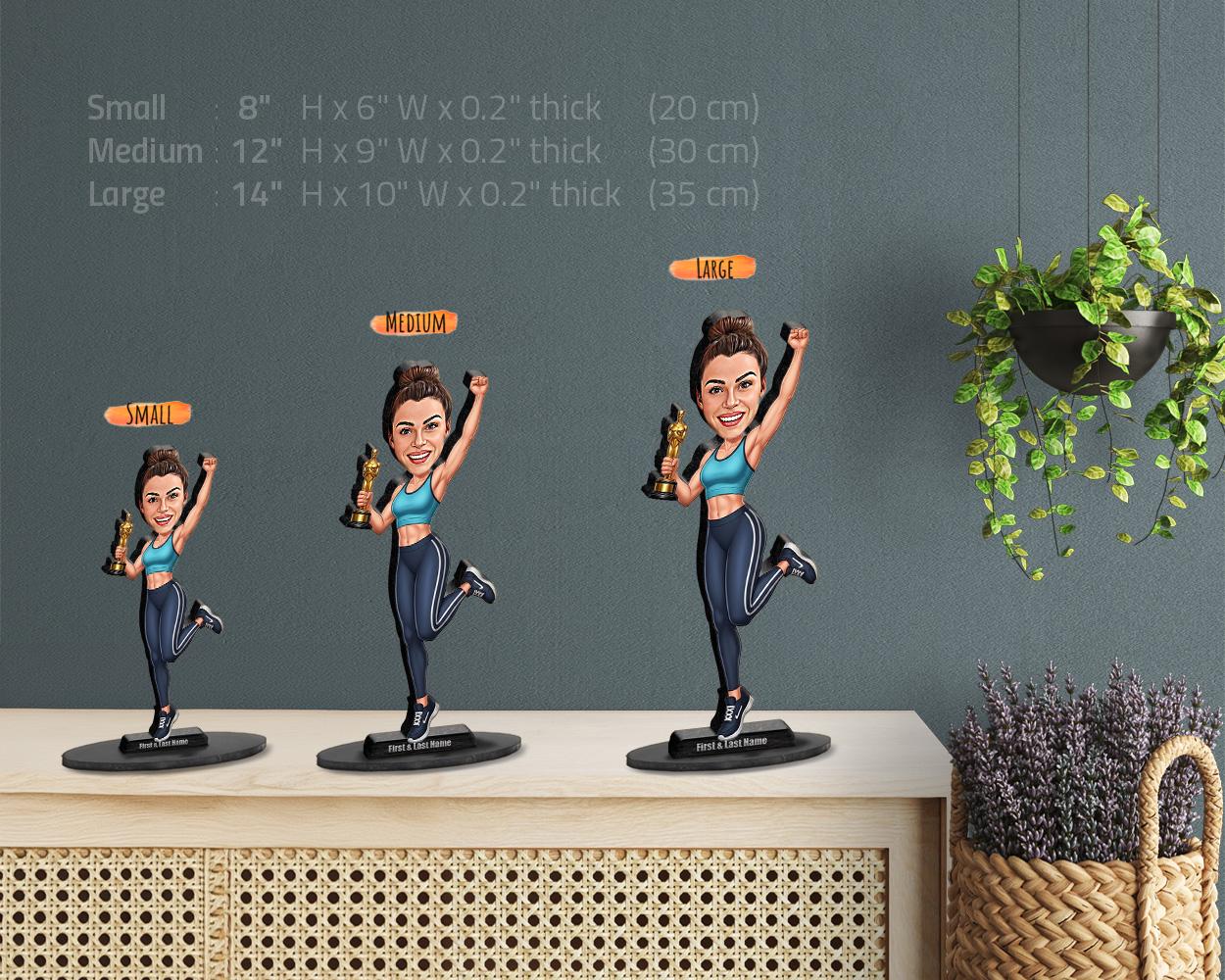 Female Fitness Champion Figurine | Personalized Sports Award Keepsake | Custom Figurine, Magnet, Keychain & Car Charm