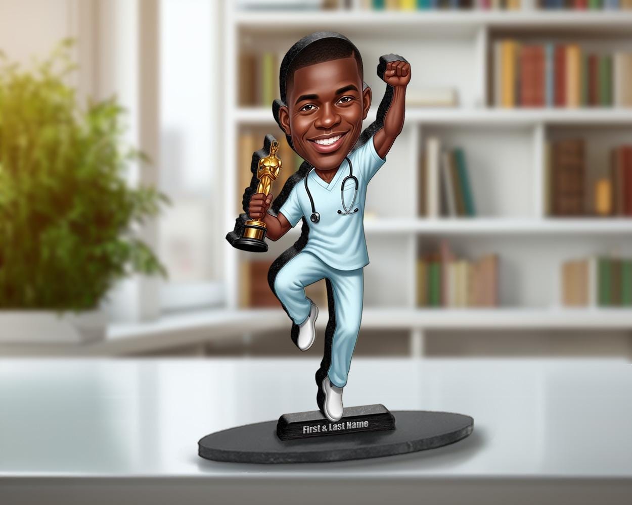 African American Male Doctor Figurine | Custom Medical Award Caricature | Personalized Figurine, Magnet, Keychain & Car Charm