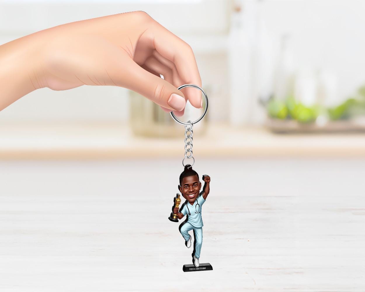 African American Male Doctor Figurine | Custom Medical Award Caricature | Personalized Figurine, Magnet, Keychain & Car Charm