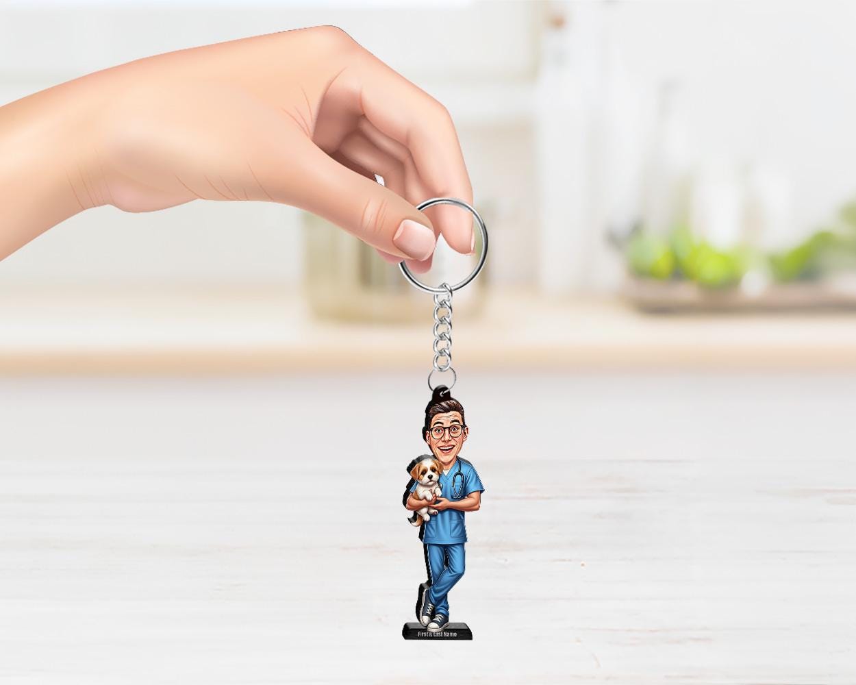 Male Veterinarian Figurine | Personalized Veterinary Caricature Gift from Your Photo and Name | Custom Figurine Magnet Keychain Car Charm