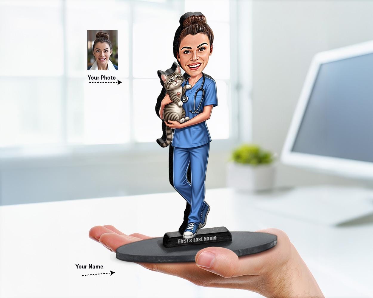 Male Veterinarian Figurine | Personalized Veterinary Caricature Gift from Your Photo and Name | Custom Figurine Magnet Keychain Car Charm