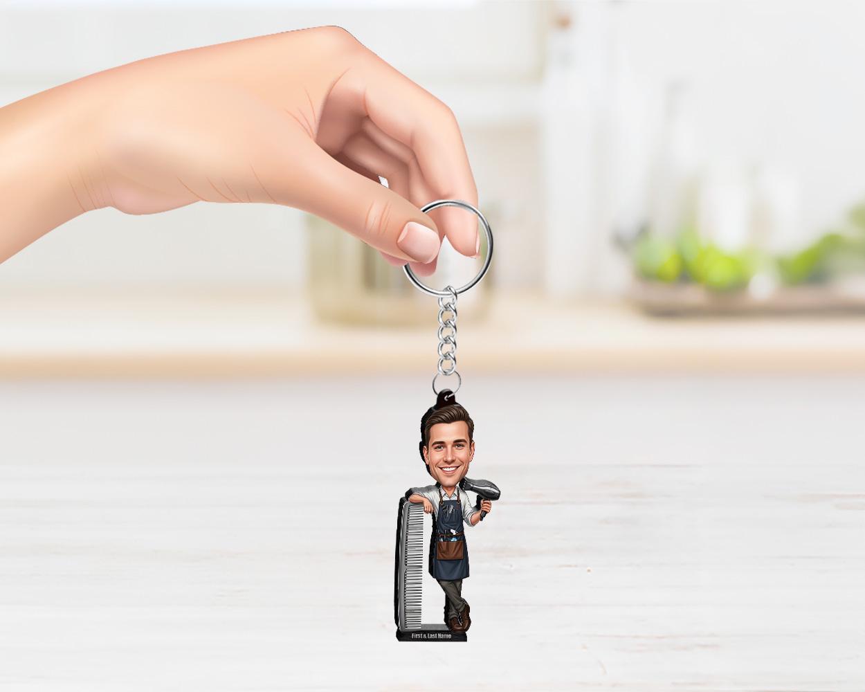 Custom Male Hairdresser Figurine | Personalized Barber & Stylist Gift from Your Photo | Figurine, Magnet, Keychain, Car Charm