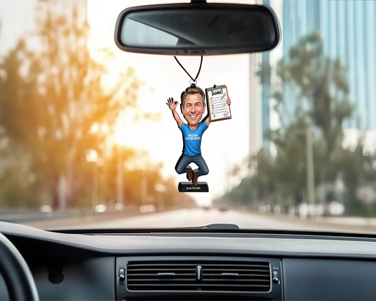 Funny Mission Accomplished Figurine Gift | Custom Goal Getter Caricature | Magnet, Keychain, Car Charm