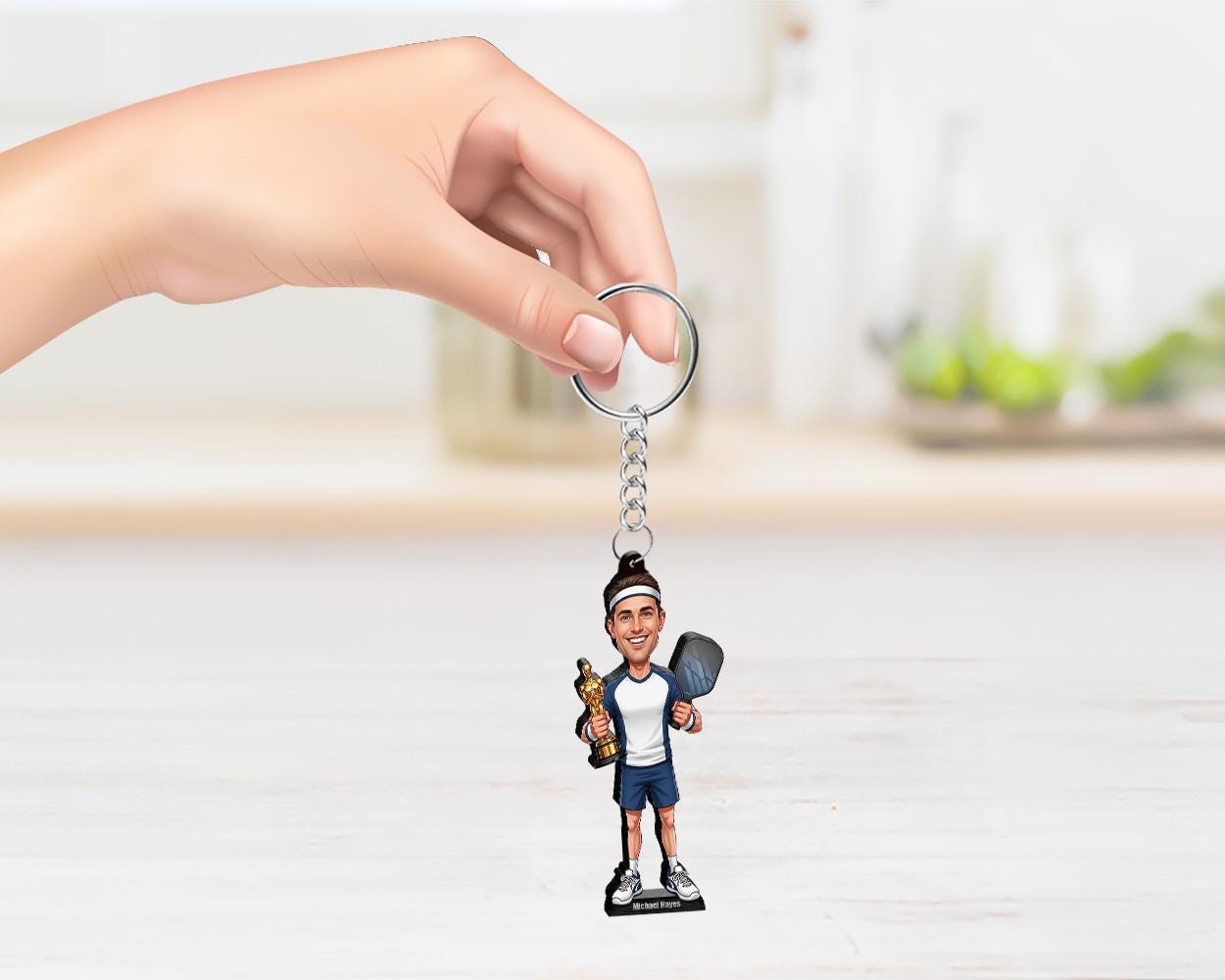 Personalized Male Pickleball Champion Figurine | Award Caricature Portrait from Your Photo | Custom Figurine, Magnet, Keychain & Car Charm