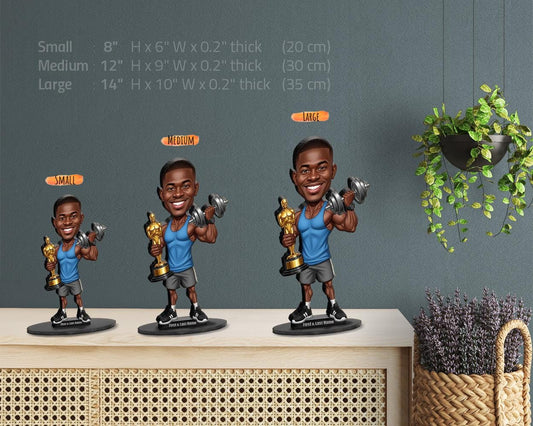 African American Personal Trainer Award Gift | Fitness Coach Caricature Trophy Keepsake | Custom Figurine, Magnet, Keychain & Car Charm