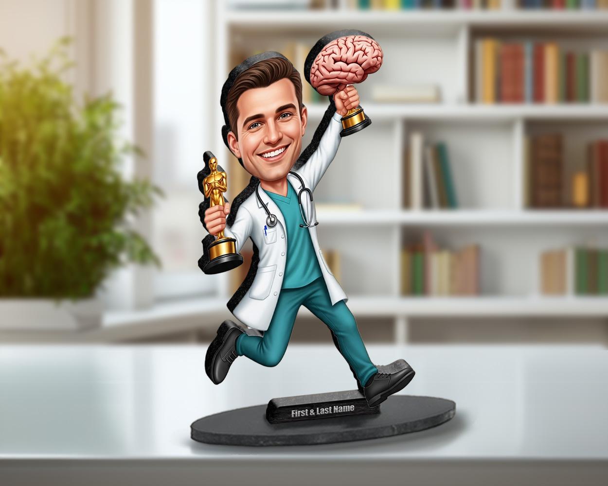 Personalized Male Neurosurgeon Figurine | Brain Surgery Award Caricature Gift | Custom Figurine, Magnet, Keychain & Car Charm