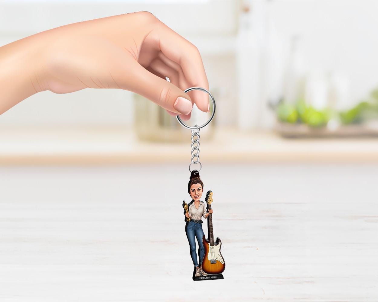 Personalized Female Guitarist Figurine | Musician Award Caricature Gift | Custom Figurine, Magnet, Keychain & Car Charm