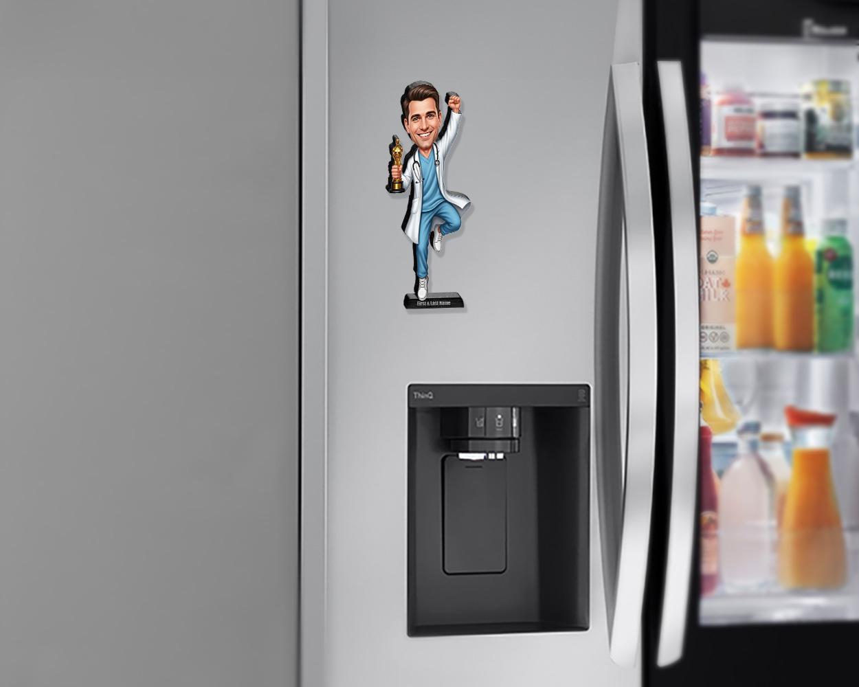 Male Medical Doctor Figurine | Personalized Healthcare Award Caricature | Custom Figurine, Magnet, Keychain & Car Charm