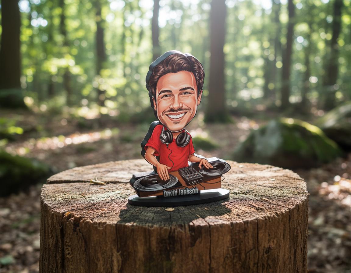 Personalized DJ Gift | Custom Fun Dj Gift Caricature Portrait From Your Photo | 3D Wooden Figurine Trinket- DJ132