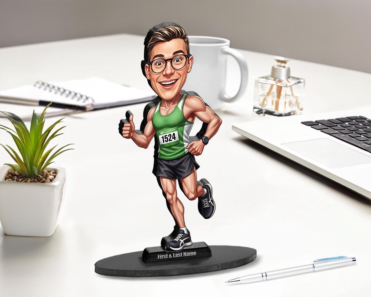 Runner Figurine Gift | Custom Marathon Runner Caricature from Photo | Personalized Athlete Figurine, Magnet, Keychain & Car Charm