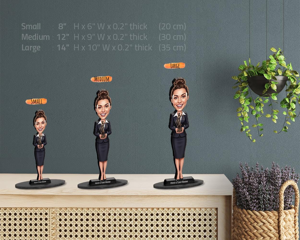 Custom Female Lawyer Figurine | Personalized Law Student Graduation Gift from Photo | Attorney Statue, Magnet, Keychain & Car Charm