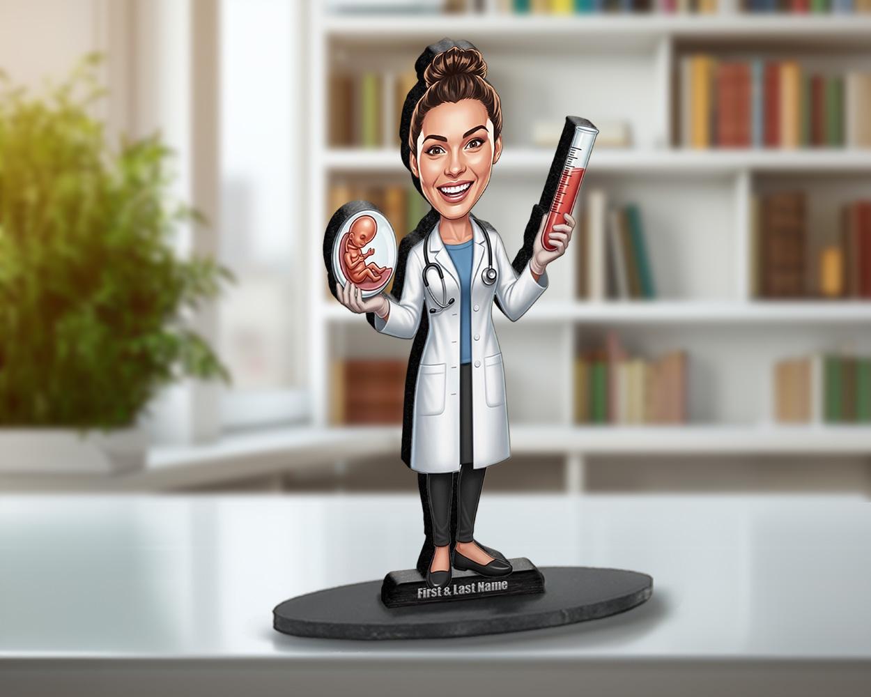 Custom Female Fertility Specialist Figurine | Personalized IVF Doctor Gift from Photo | Reproductive Medicine Caricature, Magnet, Keychain
