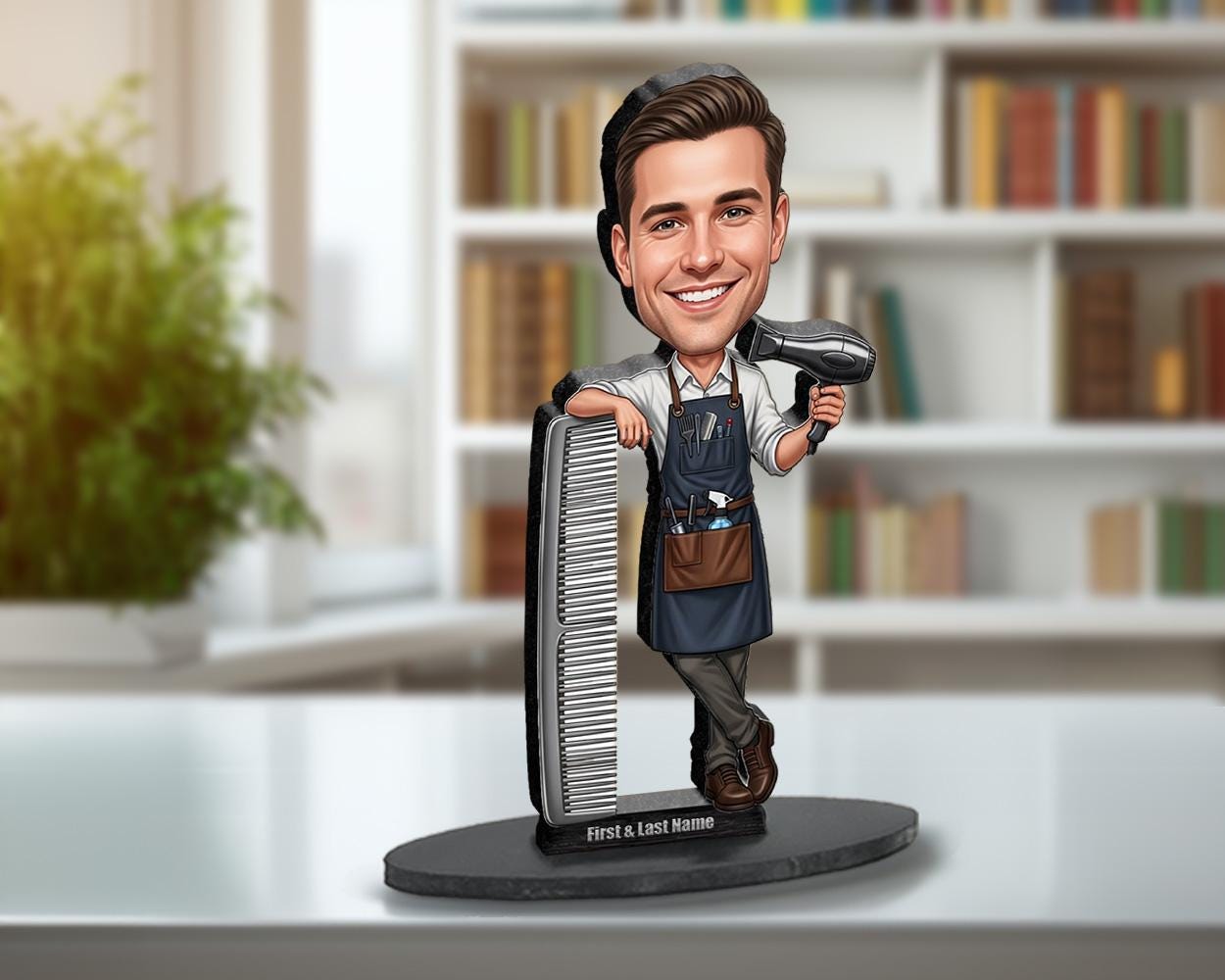 Custom Male Hairdresser Figurine | Personalized Barber & Stylist Gift from Your Photo | Figurine, Magnet, Keychain, Car Charm