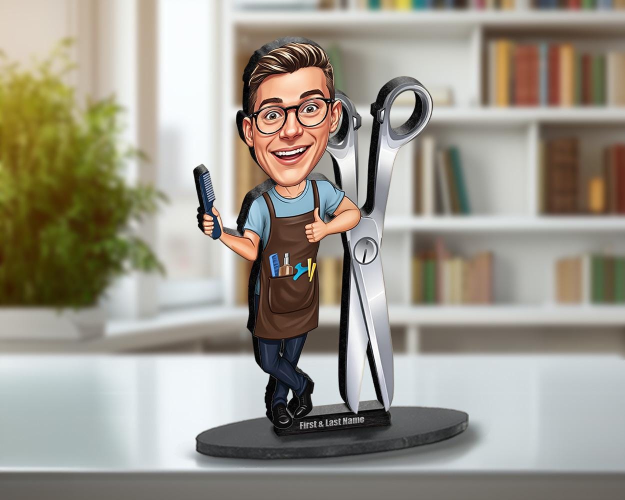 Hair Stylist Gift | Custom Barber | Hairdresser Figurine from Photo | Personalized Caricature Statue, Magnet, Keychain & Car Charm