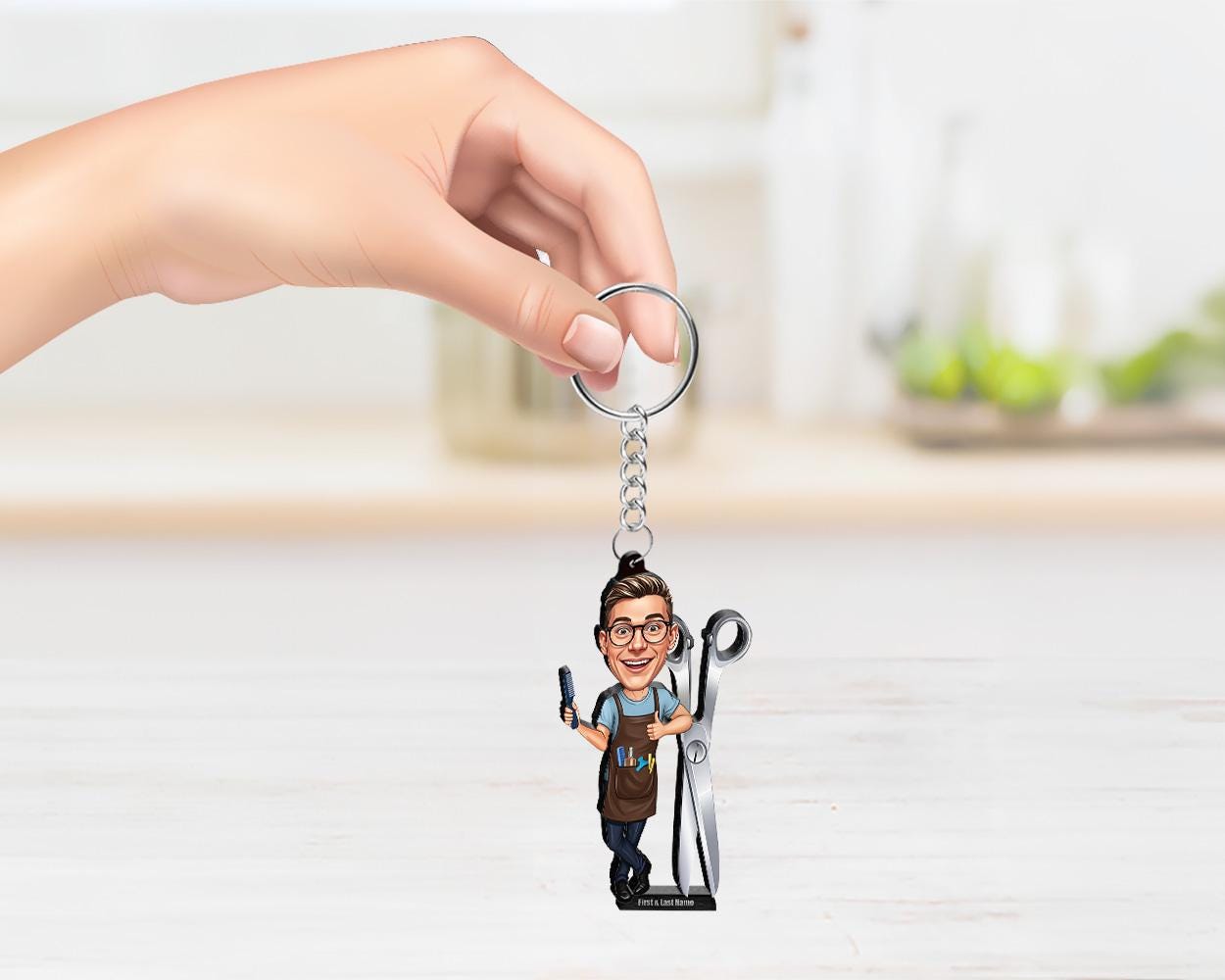 Hair Stylist Gift | Custom Barber | Hairdresser Figurine from Photo | Personalized Caricature Statue, Magnet, Keychain & Car Charm