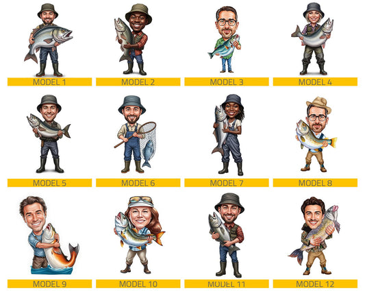 Fisherman Figurine | Custom Fishing Gift from Your Photo | Personalized Angler Figurine, Magnet, Keychain & Car Charm