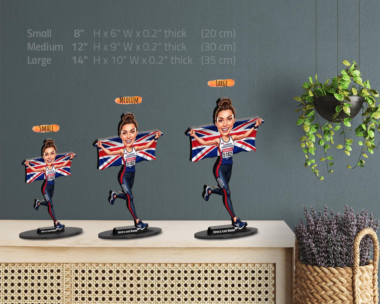 International Marathon Runner Gift | Custom Country Flag Running Figurine from Your Photo | Personalized Caricature, Magnet, Keychain