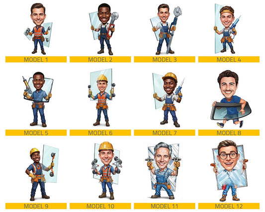 Personalized Glazier Figurine | Custom Auto Glass Installer Gift from Your Photo | Funny Window Fitter Caricature Figurine, Magnet, Keychain