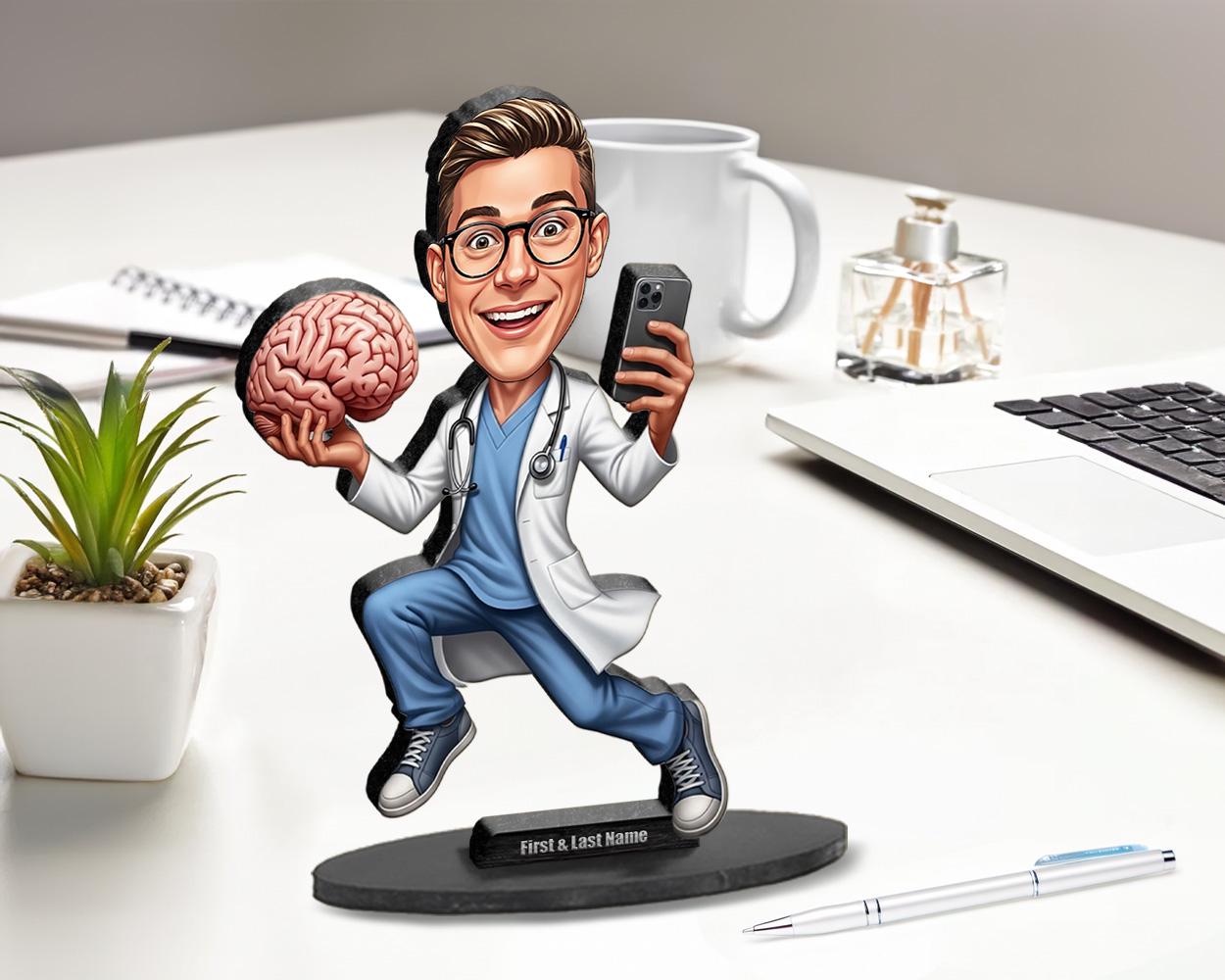 Brain Surgeon Gift | Custom Neuroscience Doctor Figurine from Your Photo | Personalized Medical Graduation Figurine, Magnet, Keychain