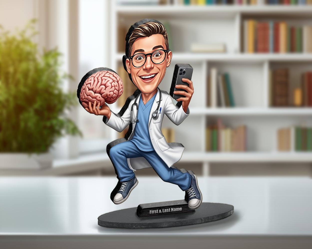 Brain Surgeon Gift | Custom Neuroscience Doctor Figurine from Your Photo | Personalized Medical Graduation Figurine, Magnet, Keychain