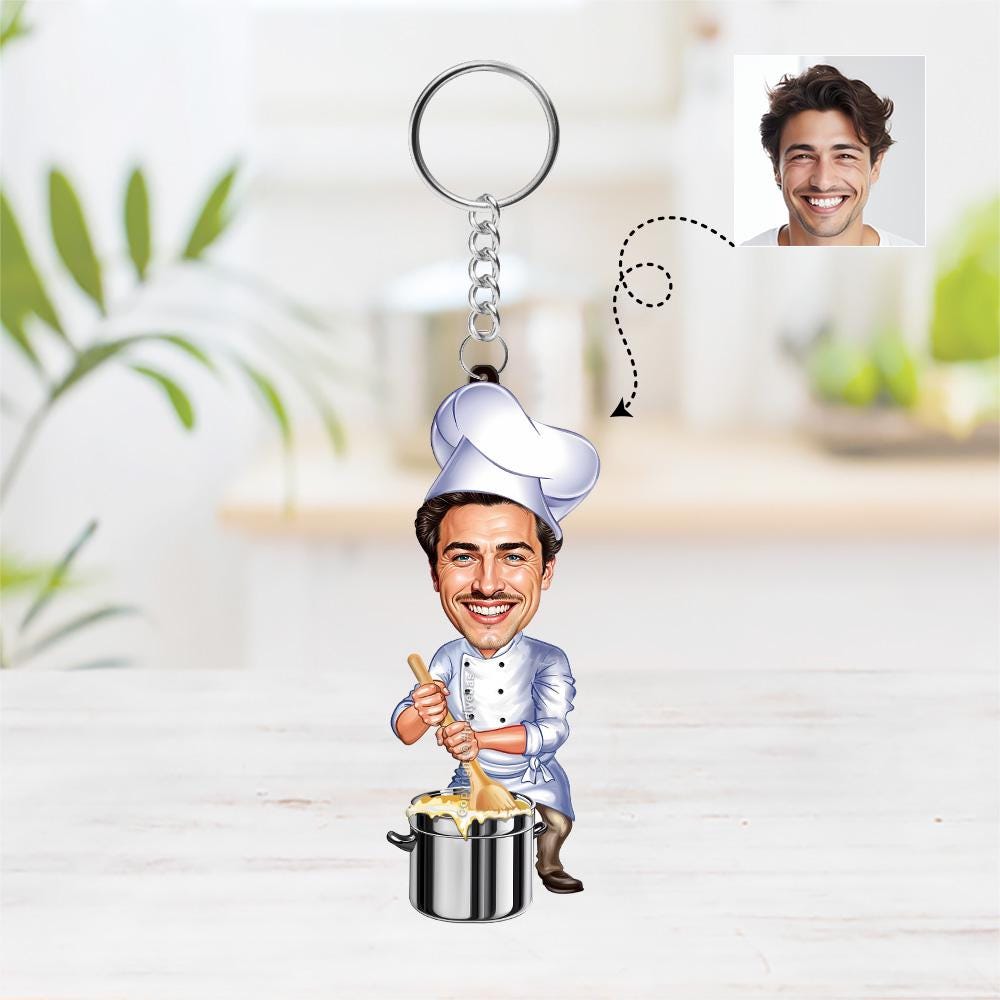Personalized Male Chef Figurine | Custom Cooking Gift from Photo | Caricature Statue, Magnet, Keychain & Car Charm