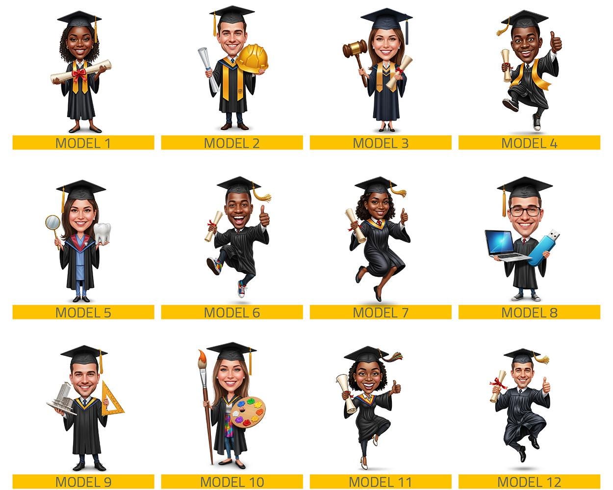 Personalized Graduation Gift | Custom Graduate Figurine from Photo | Funny College & University Caricature, Magnet, Keychain, Car Charm