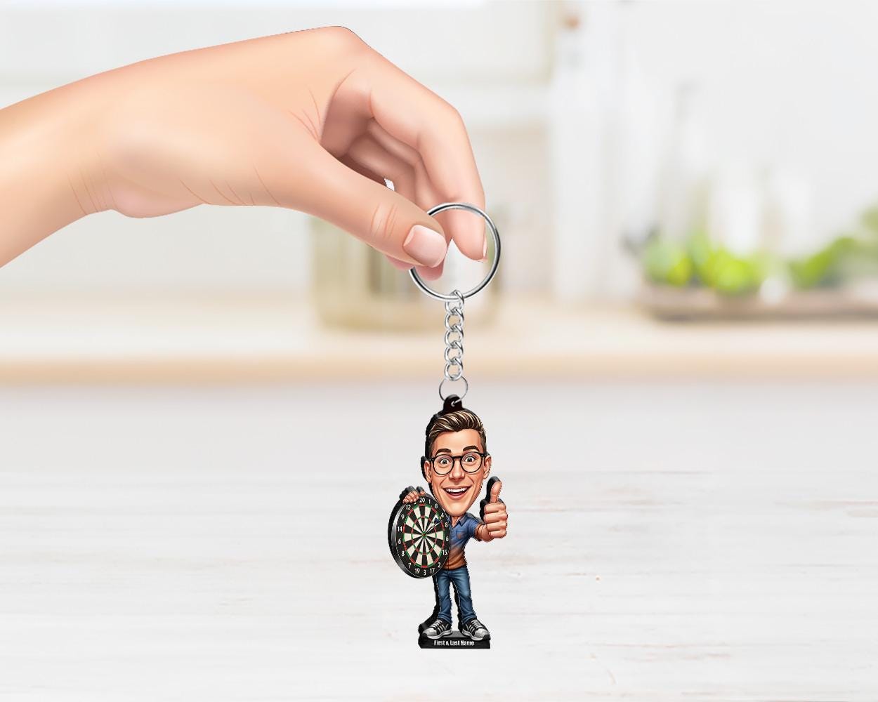 Custom Darts Player Gift | Personalized Bullseye Caricature Figurine for Pub Champion or Man Cave Decor | Funny Trophy, Magnet & Keychain