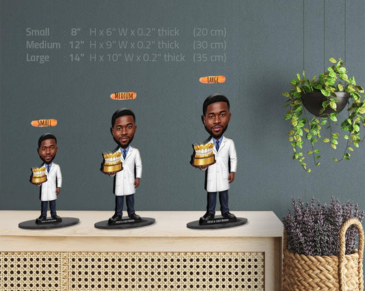 Custom Prosthodontist or Dental Graduate Gift | African American Male Dentist Figurine from Photo | Personalized Caricature