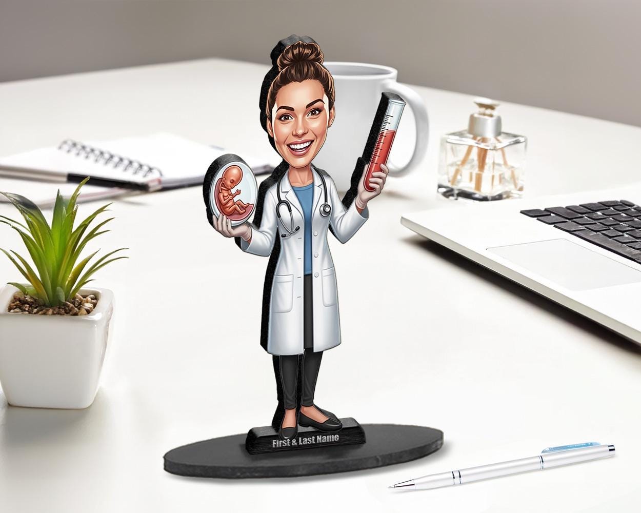 Custom Female Fertility Specialist Figurine | Personalized IVF Doctor Gift from Photo | Reproductive Medicine Caricature, Magnet, Keychain