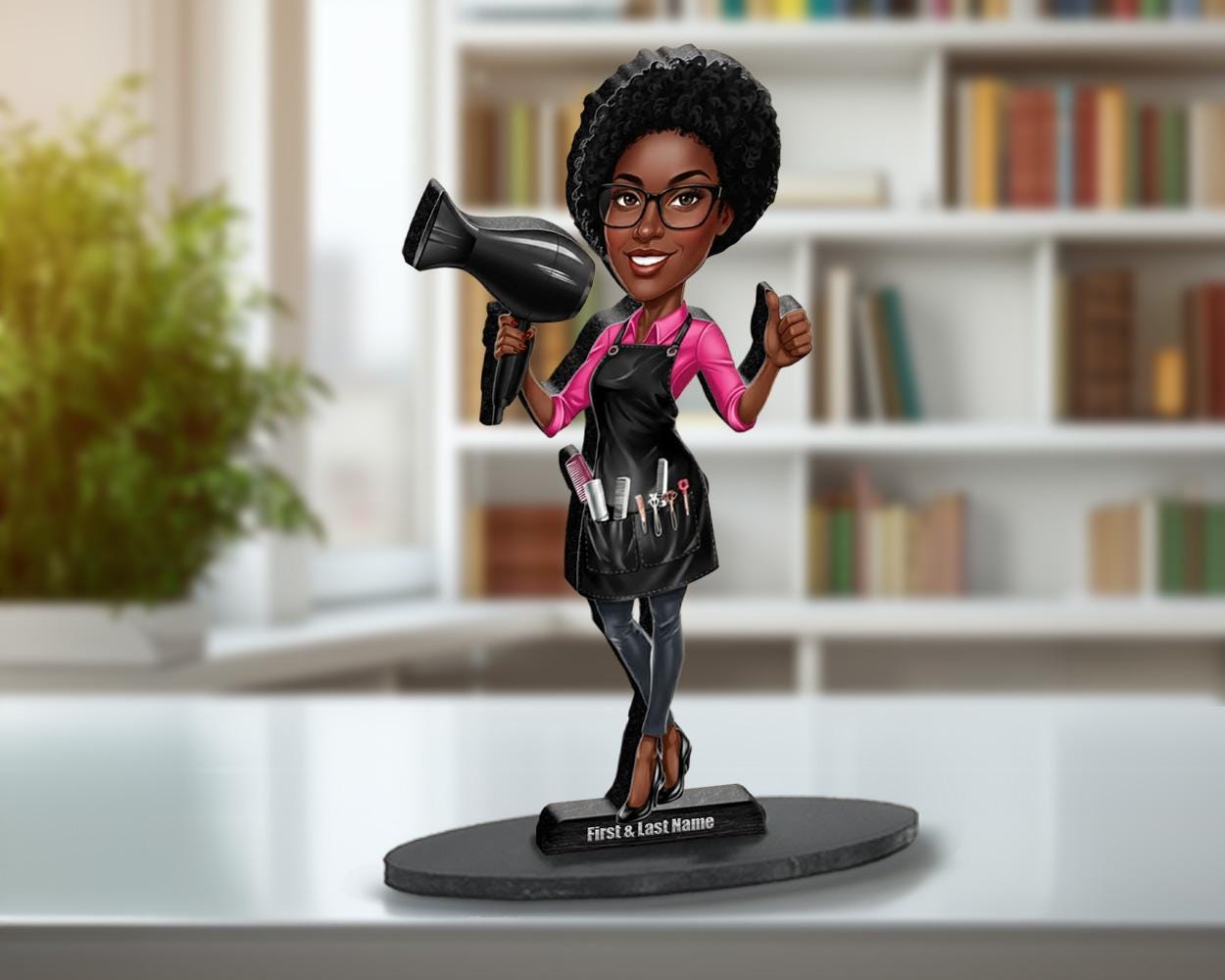 Personalized Hair Stylist Figurine | Custom Barber Gift from Your Photo | Unique Hairdresser Caricature Figurine, Magnet, Keychain, CarCharm