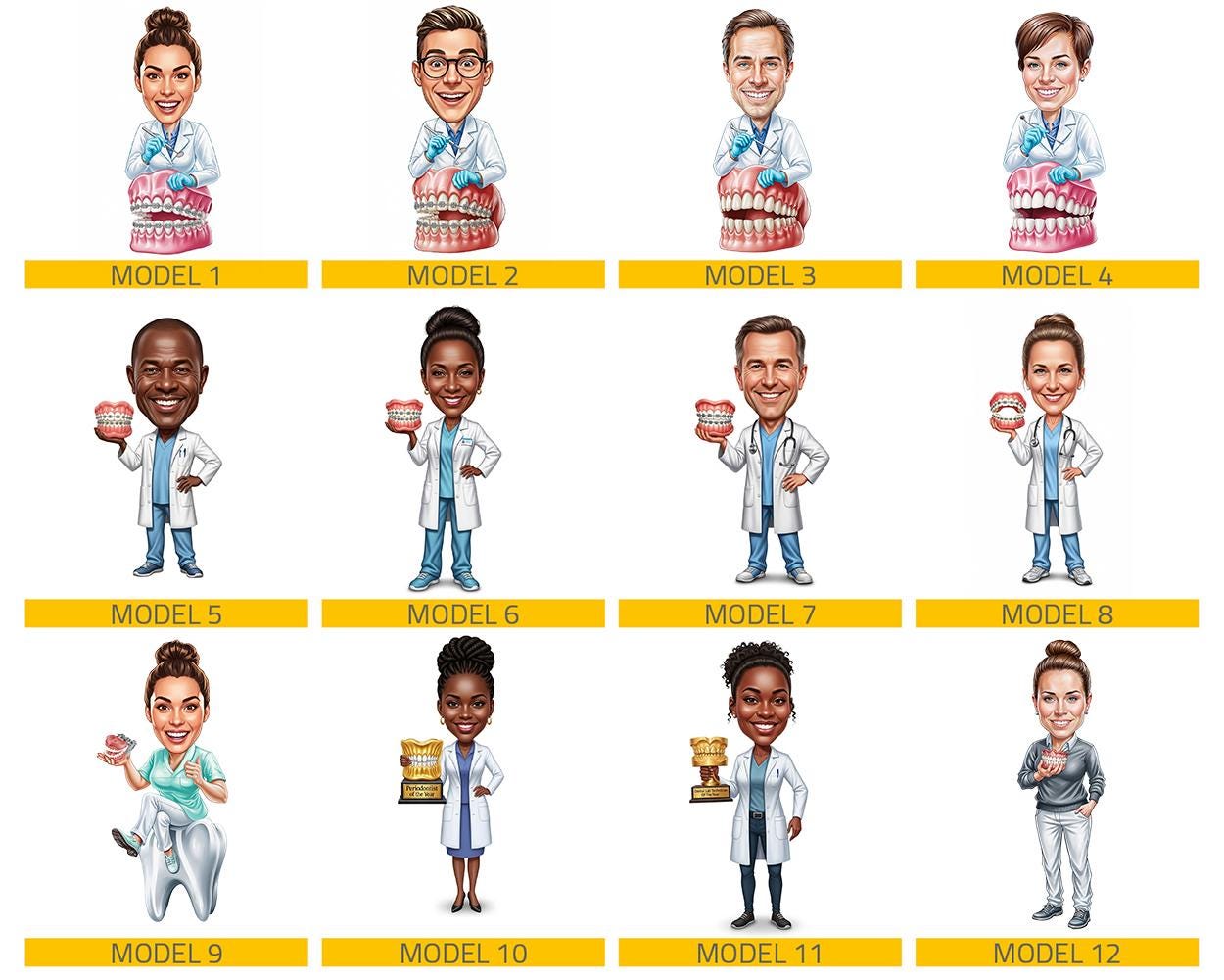 Orthodontist Graduation Gift | Custom Dentist Figurine with Dental Model | Personalized Caricature Figurine, Magnet, Keychain & Car Charm