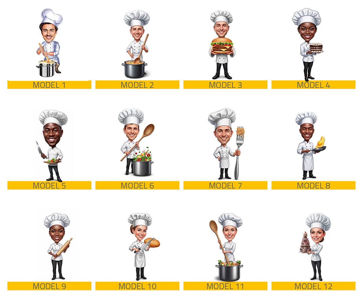 Personalized Male Chef Figurine | Custom Cooking Gift from Photo | Caricature Statue, Magnet, Keychain & Car Charm