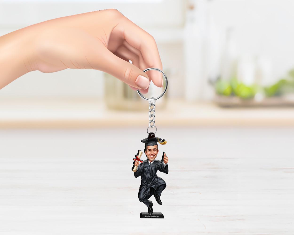 Personalized Graduation Gift | Custom Graduate Figurine from Photo | Funny College & University Caricature, Magnet, Keychain, Car Charm