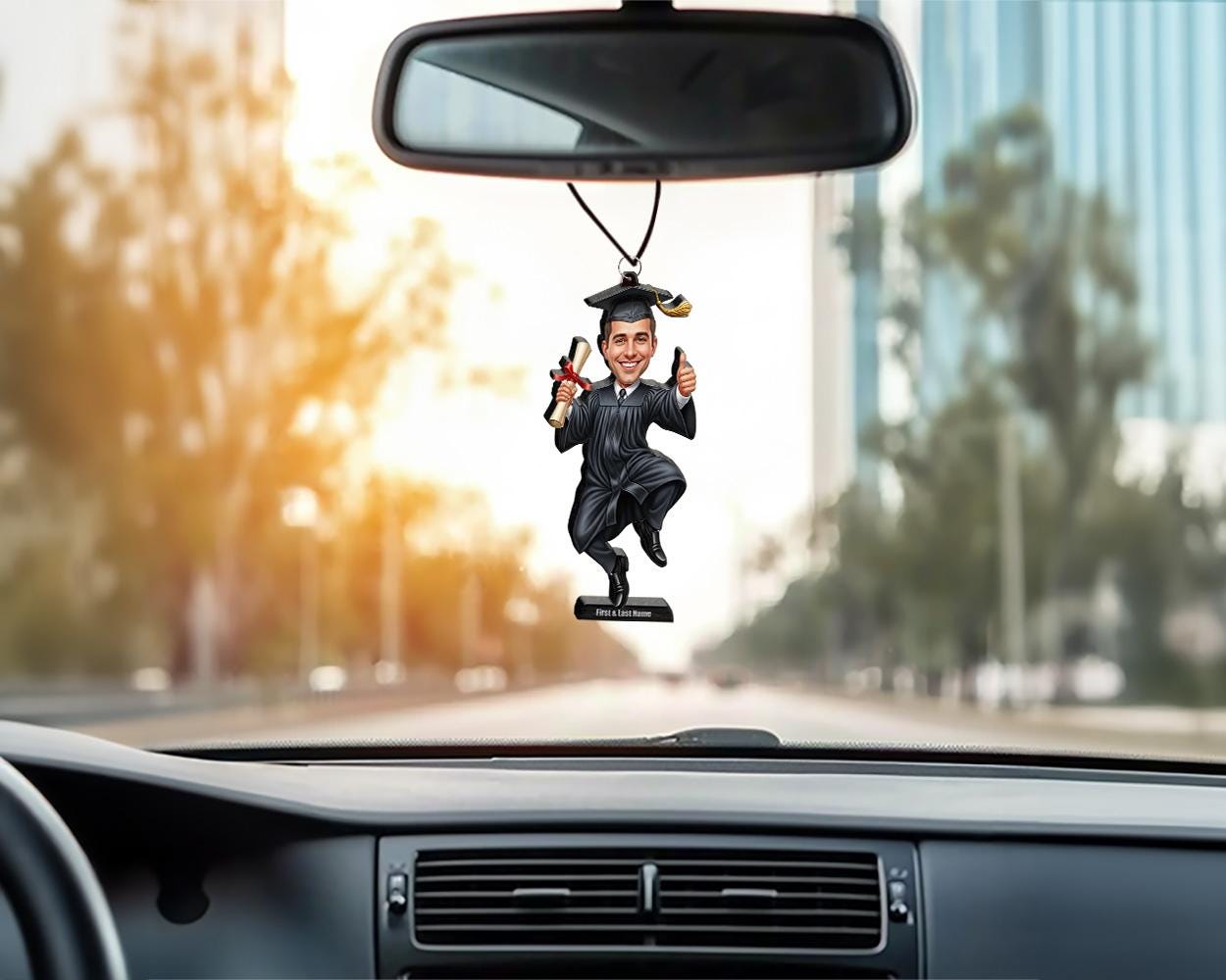 Personalized Graduation Gift | Custom Graduate Figurine from Photo | Funny College & University Caricature, Magnet, Keychain, Car Charm