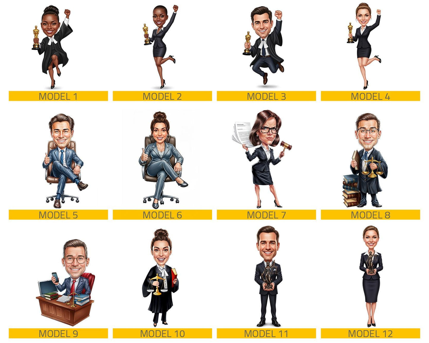 Custom Female Lawyer Figurine | Funny Attorney Graduation Gift with Trophy | Personalized Magnet, Keychain, Car Charm